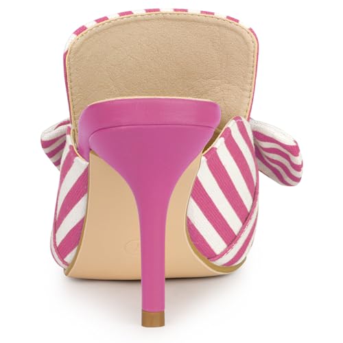 Allegra K Allegra K Women's Stripe Bow Slip on Stiletto Heel Hot Pink Slides Mules 10 M US