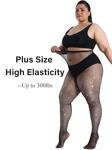 HeyUU Womens 10X Strong Ultra Sparkly Fishnet Tights, Plus Size Rhinestone Fishnets for Women, Sexy Concert Outfit Stockings2