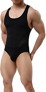TESOON Men's Black Leotard Underwear Jumpsuits Vest Bodysuit, Black, Medium