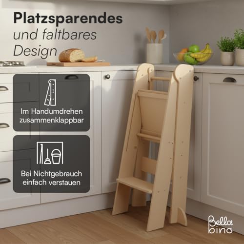 Bellabino Tay Lernturm ab 1 Jahr, Natur, klappbar, höhenverstellbar – Ansicht 8