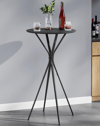 VASAGLE Bar Table, Round Cocktail High Top Pub Bistro Table for Events Party, Kitchen Dining, Home Bar, 23.6 x 23.6 x 41.3 Inches, Sturdy Metal Frame, Modern Style, Easy to Assemble, Black