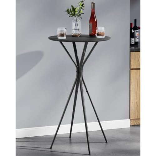 VASAGLE Bar Table, Round Cocktail High Top Pub Bistro Table for Events Party, Kitchen Dining, Home Bar, 23.6 x 23.6 x 41.3 Inches, Sturdy Metal Frame, Modern Style, Easy to Assemble, Black I
