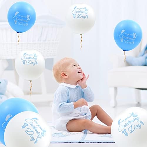 20 Pcs Christening Day Balloons, Baby Christening Decorations Balloons Christening Latex Balloons Baptism Decorations Balloons Christening Balloons Cross Blue and White Balloons for Boys Baby Shower