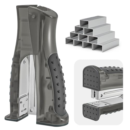 Stand-Up Stapler with 1000 Standard 1/4 Staples, Handheld Ergonomic Soft Grip 2-in-1 Vertical & Flat-Use Desktop Small Compact Stapler for Office, Home, School, Business & Classroom Supplies – Black