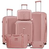 Joyway Juego de maleta de 5 piezas de polipropileno rígido con bloqueo TSA y ruedas giratorias, Oro rosa, 5 piece set