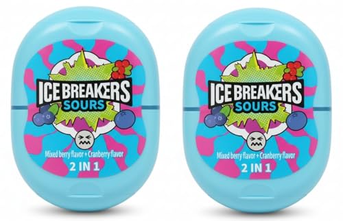 Image of Ice Breakers Sours Mixed Berry and Cranberry Flavor Candy, 2-in-1 Combination Pack Each 20g X Pack Of 2 (From Germany)