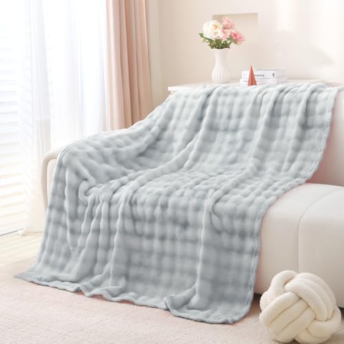 Sivlefoss Manta de forro polar de piel sintética esponjosa, suave y acogedora, manta grande para cama, sofá o coche, doble gris degradado, 150 x 200 pulgadas