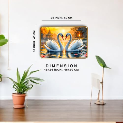 Image of Vastu Swan Pair Photo Frame, Gold, Slim, Sparkle Coated Lamination, for Living Room and Office, 18x24 Inch 53001