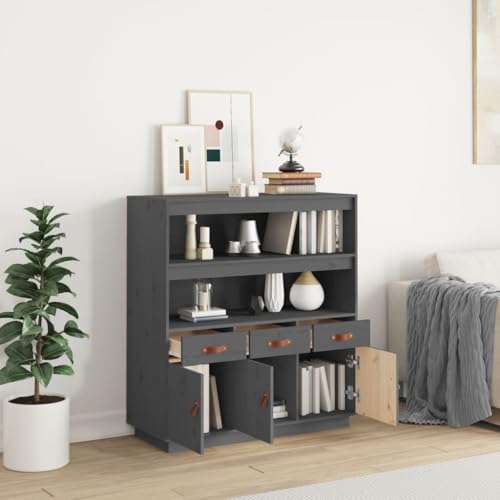 Armario multiuso moderno de pino macizo con tres puertas de madera 4