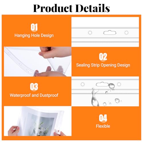 10 Pack Job Ticket Holders 8.5\" x 11\" Sheet Protectors Waterproof Resealable Zip Paper Page Sheet Protectors Heavy Duty Dry Erase Document Storage for Documents, Photos (Clear-Vertical)