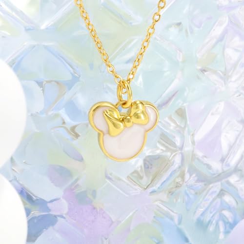 S925 Sterling Silver Plated Gold Sweet Mouse Necklace With Bow White Dropper Cute Mouse Animal Exquisite Fashionable Necklace Anniversary Romantic Birthday Gift for Her Mom Daughter Women4