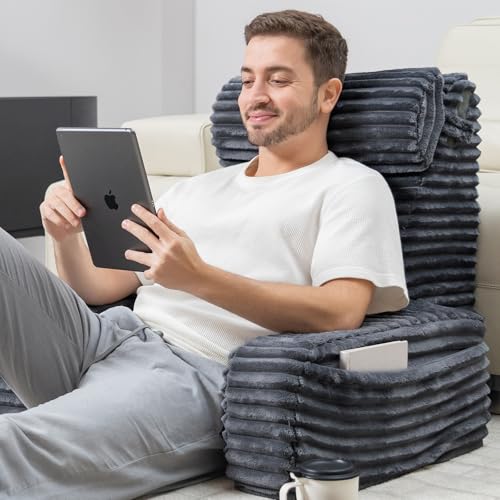 ENITYA XXL Bed Sitting Pillow with Pockets & Arms, Grey