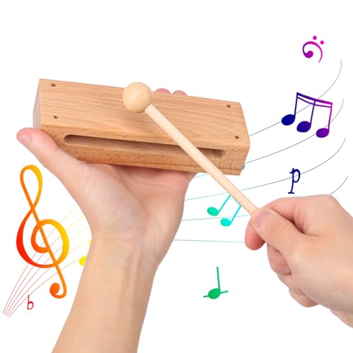 image for IHDYPPEW 2 Set Solid Wood Rhythm Block with Mallet, Wood Block Musical