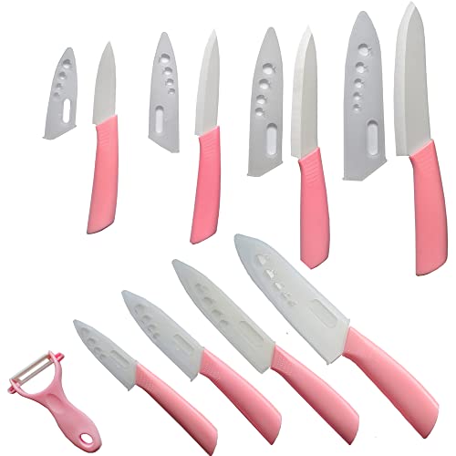 Mosine Kitchen Ceramic Knife Set - Super Sharp Knife Set Including 6" Chef Knife, 5" Slicing Knife, 4" Utility Knife, 3" Paring Knife, 1'' Peeler And Acrylic Block #TOP2