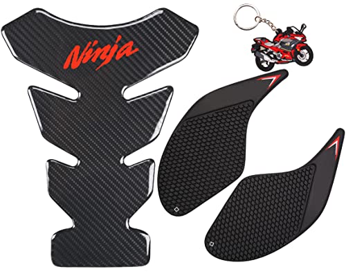 Revsostar Real Carbon Fiber Motorcycle Decal Vinyl Tank Protector, Motorcycle Tank Side Traction Pad, Anti Slip Sticker,Gas Tank Pad For Ninja 250 300 2008-2018, 3Pcs Per Set, Red Color #TOP27