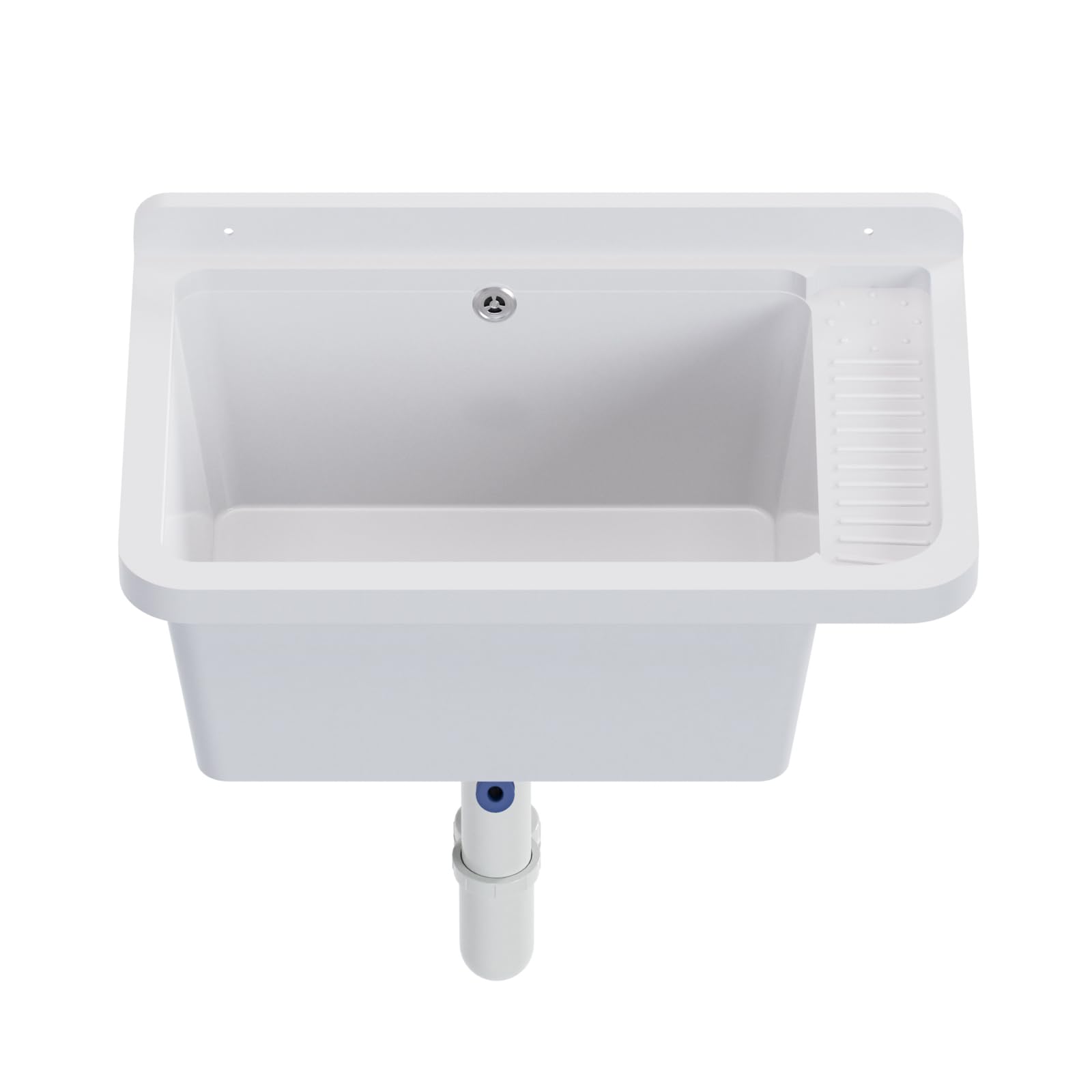 QLS Bassin d'évier, 50 x 34 cm, en plastique, avec siphon, pour garage, atelier, blanc