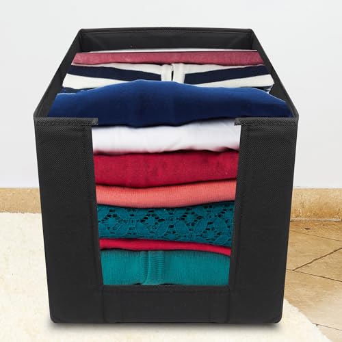 Image of Shirt Organizer with Front Seeing Window Foldable, Non-Woven Fabric, Shirt and Dress Stacker, Wardrobe Organizer (Pack of 4)