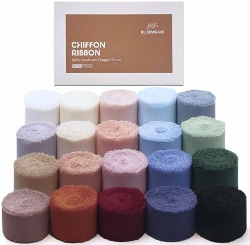 Chiffon Ribbon 1 inch x 100 Yds (20 Assorted Colors) Frayed Ribbons for Gift Wrapping Flower Bouquet Party Holiday Crafts