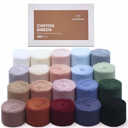 Blissweave Chiffon Ribbon 1 inch x 100 Yds (20 Assorted Colors) Frayed Ribbons for Gift Wrapping Flower Bouquet Party Holiday Crafts
