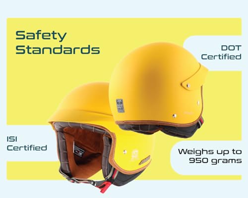 Image of Axor Retro Jet West with Peak ISI and DOT Certified Matte Finish Open Face Helmet for Men and Women with Stylish Peak-Dull Yellow-XL