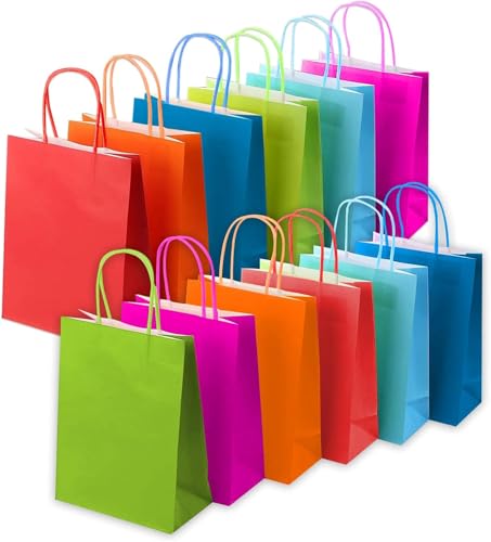 AFR PACKAGING 36 Pcs Kraft Paper Party Bags 6 Colors 120gsm Gift Goody Bags with Twisted Handles for Kids & Adults Birthdays Weddings Events & Shopping