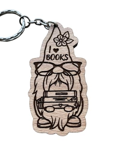 Gonk - I Love Books Keyring | Wooden Keyring | Birthday Gift | Gnome Keyring