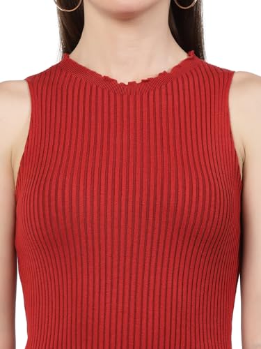 Image of Kalt Womens Knitted, Ribbed Cotton Fitted Sleeveless Round Neck Cami Tank Top
