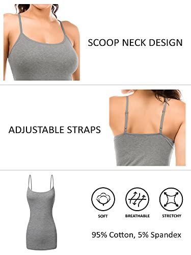 Image of Long Cotton Camisole Tank Tops for Women | Basic Braless Layering Tops with Adjustable Spaghetti Straps