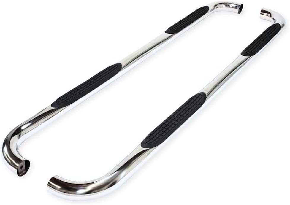 Nerf Bars Fits Jeep Gladiator JT 2020-2025 Polished Stainless Steel 3-Inch Round Bent Rocker Panel Mounted Side Steps with Slip-Resistant Step Pads Curved Ends TrailFX A0063S