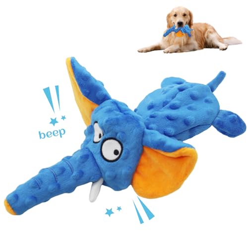 Acehome Squeaky Interactive Elephant Toy for Dogs - No Stuffing Plush Chew Toy With Crinkle Paper - Durable for Medium and Large Dog - Gifts for Playing and Training