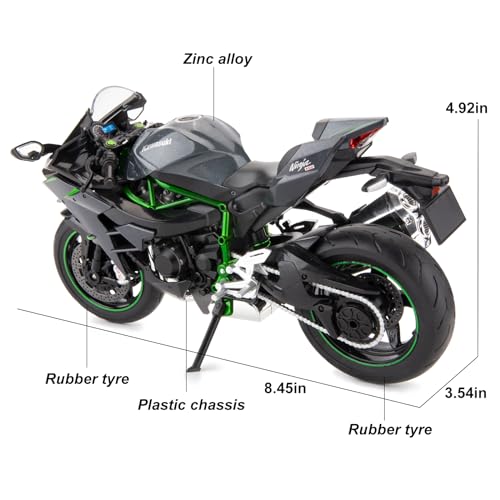 BDTCTK Compatible for 1:9 Kawasaki Ninja H2R Motorcycle DieCast Model, Suspension and Free Roller, Toy Car, Motorcycle Collection, Gift Black - Image 3