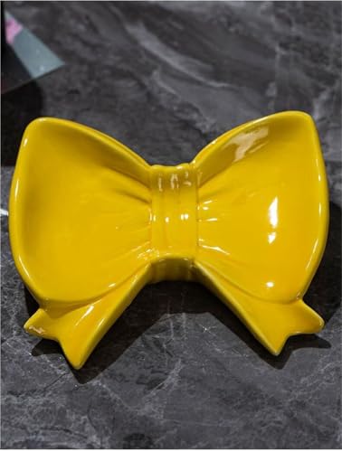 Porte-savon en céramique jaune avec design nœud papillon élégant - 4