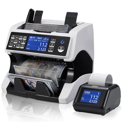 MUNBYN Bank Grade Money Counter Machine Mixed Denomination with External Display+Printer in One, Value Counting, Serial Number, Multi Currency, 2CIS/UV/IR/MG/MT Counterfeit Detection, 2Y Warranty