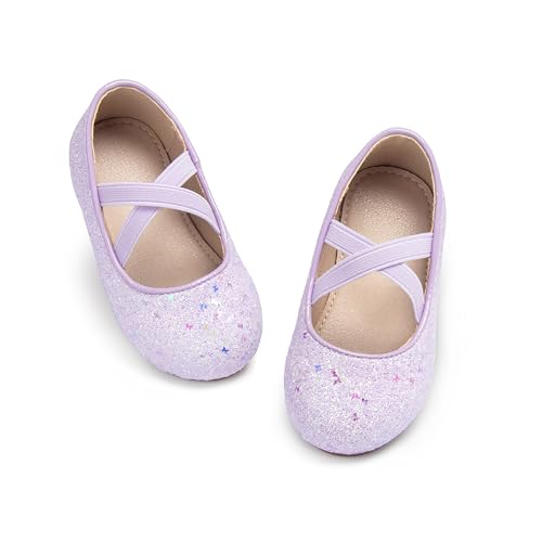 Otter MOMO Toddler/Little Girls Flower Girl Ballerina Flats Light Purple Shoes Size 3 School Party Glitter Dress Shoes