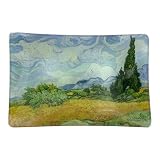 Value Arts Trinket Dish, Vincent Van Gogh Wheat Fields with Cypresses, Rectangular Glass Catchall Jewelry Tray, 5.75 Inches Wide