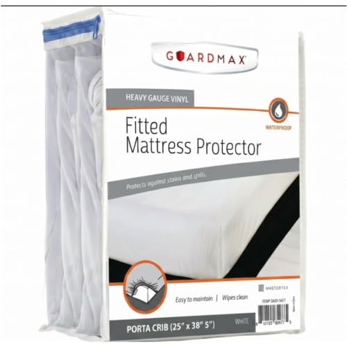 Image of Guardmax, Fitted Vinyl Mattress Protector, White, Portacrib(25x38x5)