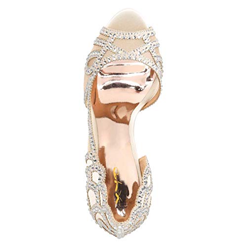 XYD Women Graceful Peep Toe Half D'Orsay Mesh Pumps Crystal Studded Slip On High Heels Wedding Bride Dress Shoes3
