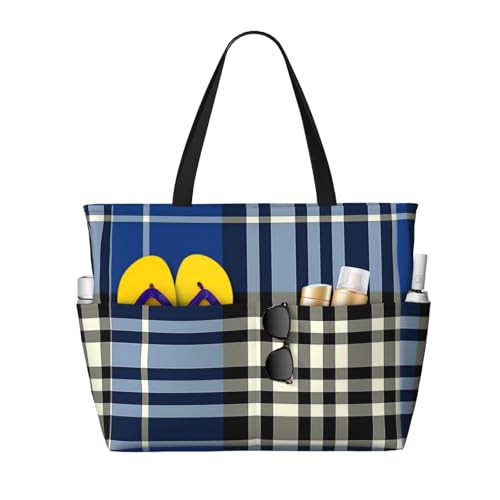 Clan Napier Tartan Large Beach Tote with Zipper & Wet Pocket