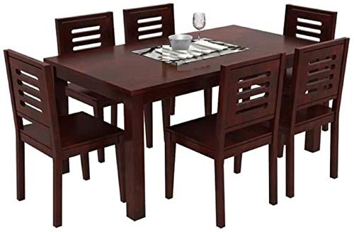 Image of Furniture Solid Sheesham Wood 6 Seater Dining Table Set with Chairs | Wooden Six Seater Dining Set for Home, Kitchen, Living Room & Restaurants (Mahogany Finish) | 1 Year Warranty