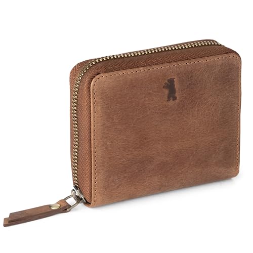 BERLINER BAGS Vintage Genuine Leather Small Wallet for Women Palermo, Card Holder, ID Window, Mini Bifold Wallet for Cash, RFID Blocking, with Zipped Coin Pocket - Brown
