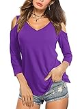 Amoretu Womens Cold Shoulder Shirts 3/4 Long Sleeve Sleeve Tops (Purple,XXL)