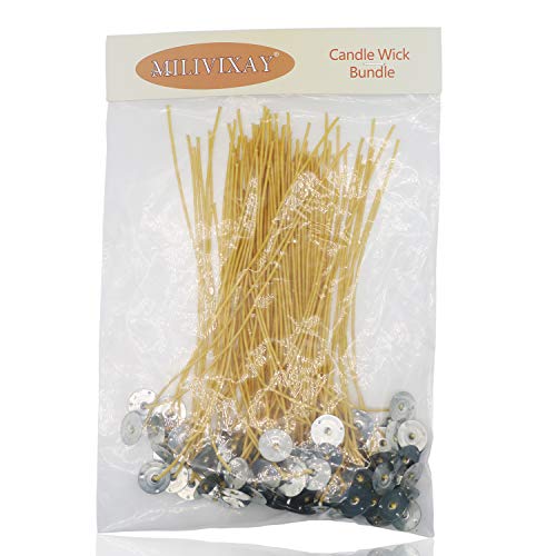 MILIVIXAY 100pcs 6Inch Hemp Wick, Pre-Waxed Wicks with 100% Natural Beeswax & Tabbed.