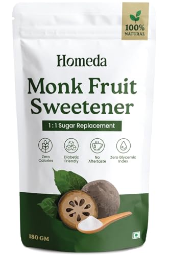 Image of Homeda Monkfruit Sweetener Organic with Non-GMO Erythritol (180g) 1:1 Sugar Substitute | Monk Fruit Powder Sweetner Extract for Diabetes - Healthy Keto Zero Calorie Sugar
