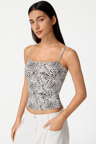 Image of QINSEN Women's Double Lined Basic Tank Top Adjustable Spaghetti Straps Sleeveless Camisole Shirts