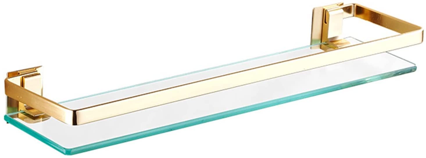 YUANCHUTOP Wall-Mounted Glass Shelf for Bathroom – 50cm Tempered Glass Storage with Sturdy Brackets, Stylish Black & Gold Finish, Ideal for nizing & Displaying Essentials