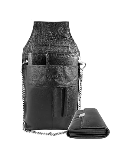 LEONARDO VERRELLI® Kellner Geldbörse aus Leder, Kellnerbörse, Geldbeutel, Damen Herren Portemonnaie mit oder ohne Holster, Steck-Tasche, mit Kette und großem Münzfach (Nappaleder - Schwarz)