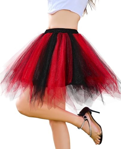 PONCEAU Damen Tüllrock tütü Rock mit Elastischem Bund 50er Rockabilly Petticoat Tutu Unterrock Kurz Ballett Tanzkleid Cosplay Party Outfit Kostüm...