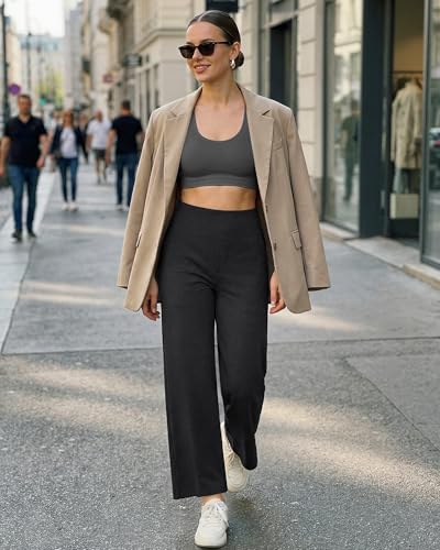 Image of G4Free EverGoing Wide Leg Ankle Pants for Petite Women with Pockets Stretch | Moisture Wicking, 4-Way Stretch, 7 /8 Ankle Length, Faux Fly Detail, Faux Back Pockets, Yoga To Casual Wear