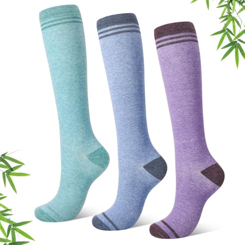 Best Rated Compression Socks for Travel - Top Picks 14 scenicamp 3 Pairs Bamboo Compression Socks for Women and Men, 15–20 mmHg Graduated Knee High Support, Soft Breathable Bamboo Viscose Socks for Travel Flying Daily Wear S M