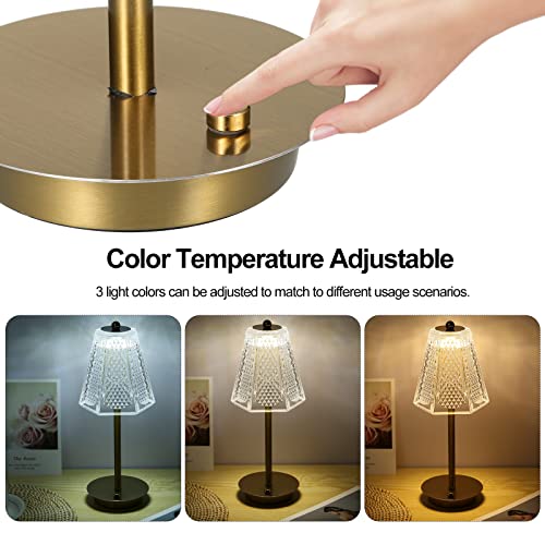 Neoglint Cordless Table Lamp - Touch Control Rechargeable Battery Powered Crystal Table Lamp, 3 Colors Temperature & Stepless Dimmable Bedside Lamp For Bedroom Living Room #TOP1